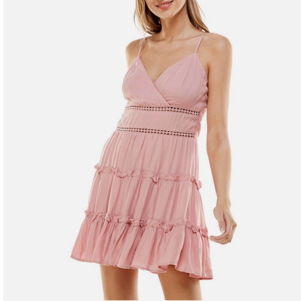 Trixxi Coquette Cottagecore Pink Tiered Mini Dress L